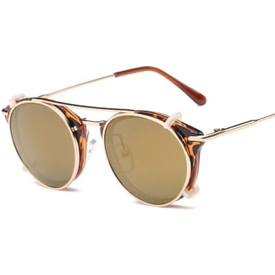 Neutrale Stijlvolle Nieuwste 2-in-1 Zonnebril Retro Dubbel Doel Spiegelend Set Nieuwste Afneembare Externe Zonnebril UV Bescherming 400 Lens Bril brown