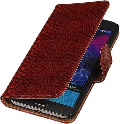 Samsung Galaxy Grand Max Snake/Slang Booktype Wallet Hoesje Rood