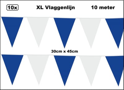 100 meter XL Vlaggenlijn blauw/wit 30cm x 45cm - 10x vlaggenlijn blauw-wit 10 meter - Giga vlaglijn themafeest party festival