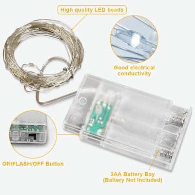 Verlichte Gordijnlampen 2 Meters met 20 LED's op Batterij - Multicolor Decoratie voor Feesten, Kerst en Bruiloften (2 Stuks)
