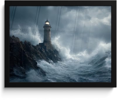 Poster in lijst - Fotolijst 40x30 cm - Posters - Rotsen - Vuurtoren - Golven - Klliffen - Posterlijst zwart - Decoratie - Wanddecoratie woonkamer - Muurdecoratie slaapkamer