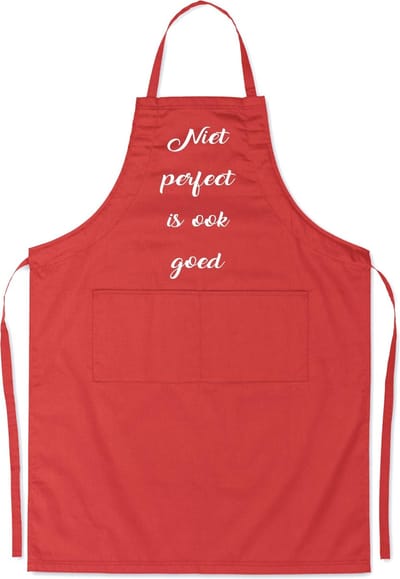 Mijncadeautje Schort - Niet perfect is ook goed - opdruk wit - mooie en exclusieve keukenschort - rood
