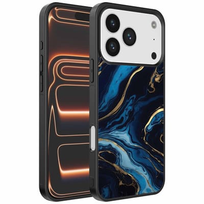 Geschikt voor iPhone 17 Pro Max Telefoonhoesje met marmer opdruk - TPU backcover case gold blue marble design - Goud Blauw - Smartphonica geschikt voor iPhone 17 Pro Max