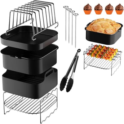 DailySupplies® Airfryer Accessoires - Siliconen Bakje - Bakpapier - Zwart en Zilver