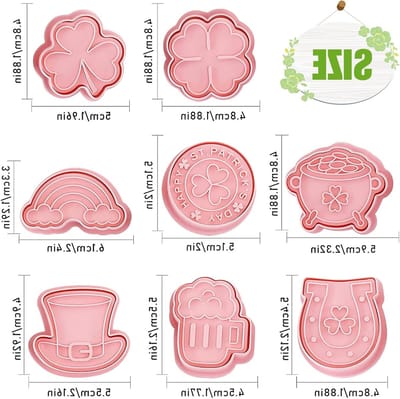 Set van 8 Plastic Uitsteekvormpjes voor Taartdecoratie, Bakkerij en Patissier met 3D Ontwerpen (Roze)