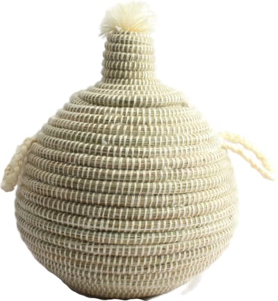 Opbergmandje met deksel- handmade Riet