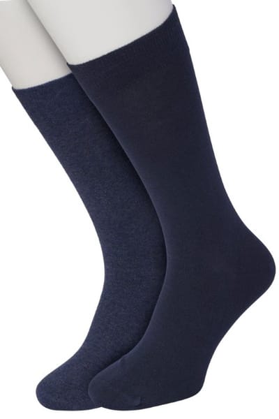 Bonnie Doon Basic Sokken Heren set Jeans met Donker Blauw maat 40/46 - 2 paar - Basis Katoenen Sok - Gladde Naden - Brede Boord - Uitstekend Draagcomfort - Goede Pasvorm - 2-pack - Multipack - Effen - Jeans Blauw Heather - Donkerblauw - OL6324012.493