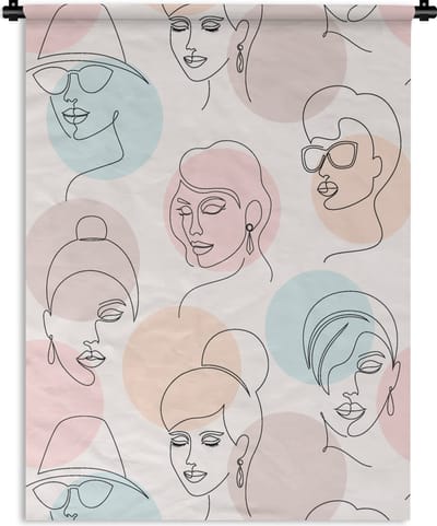 Wandkleed - Wanddoek - Vrouwen - Pastel - Line Art - Patronen - 90x120 cm - Wandtapijt