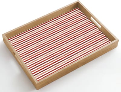 Dienblad hout 50x35 cm - Schootdienblad - Nautisch - Chic - Strepen - Rood - Borrelplank rechthoek - Plateau dienbladen