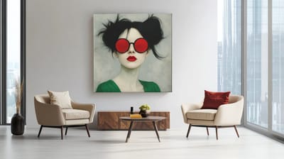 Vierkant Canvas Schilderij - Vrouw Portret - Zwart - Grijs - Modern - Wanddecoratie - 40x40x2 cm