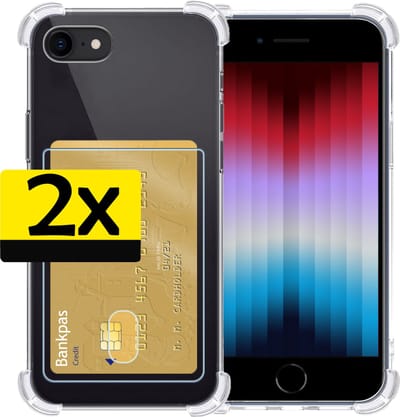 Hoesje - 2 Stuks - Geschikt voor Apple iPhone SE (2022) - Met Pashouder en Kaarthouder - Telefoon Hoes Shockproof - Siliconen Case - Back Cover - Shock Proof - Pasjes Houder - Telefoonhoesjes - Transparant