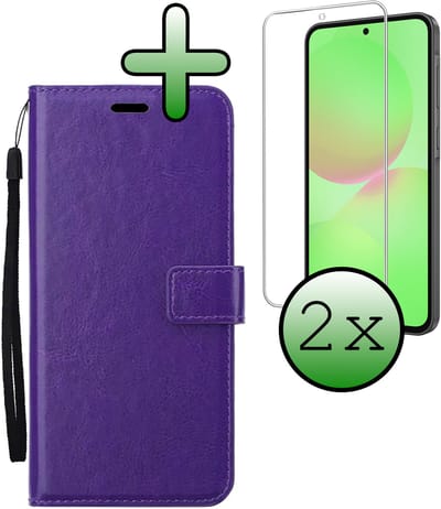 Hoesje Met 2x Screenprotector - Geschikt voor Samsung Galaxy A36 - Luxe Pasjeshouder - Bookcase Portemonee - Flip Case - Kunstleer Book Case - Flipcase Hoes - Book Cover - Walletcase - Portemonneehoes - Paars