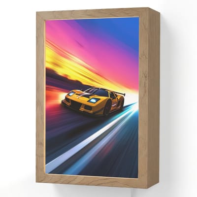 Wandlamp 20x30 cm - Oplaadbaar - Gele raceauto - Kleurrijk - Neon - Wandlampen binnen woonkamer - Slaapkamer lamp met kabel - Decoratieve nachtlamp - Vloerlamp snoer