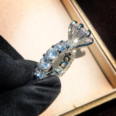 Luxe Zilverkleurige Ringen Met Grote Bling Zirkonia Steen Voor Vrouwen Bruiloft Verloving Mode Sieraden Cadeau 10 gray
