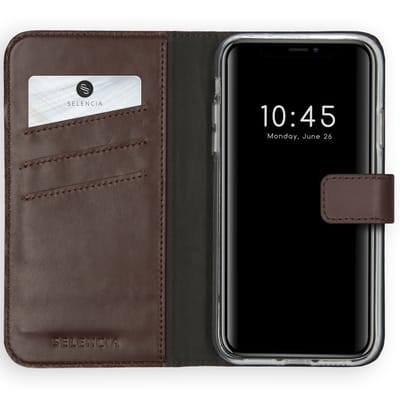 Selencia Hoesje - Geschikt voor Apple iPhone Xs / X - Echt Lederen Bookcase - Bruin