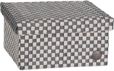 Handed by - Opbergbox met deksel – Woonkamer, slaapkamer, kinderkamer, babykamer, kantoor - Cube Basket medium - donkergrijs geruit patroon
