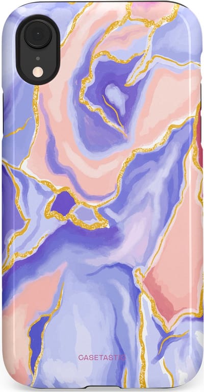 Casetastic hoesje geschikt voor Apple iPhone XR - Dubbellaagse bescherming - Riviergloed - Fashion Case - Lavendel Lichtgrijs Zand Lichtroze