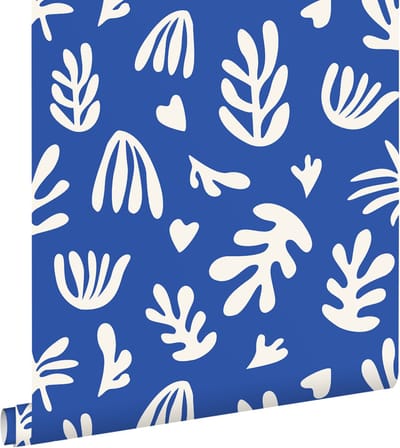 ESTAhome behang planten in Matisse stijl blauw en wit - 50 x 900 cm - 131020