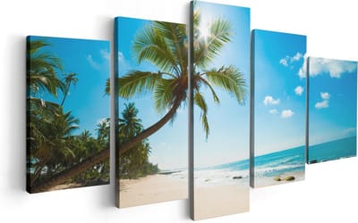 Artaza Canvas Schilderij Vijfluik Tropisch Strand En Zee In Sri Lanka - 100x50 cm - Wanddecoratie Woonkamer - Schilderijen - Muurdecoratie