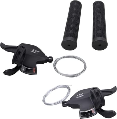 Fiets Shifter Hendel - Versnellingspook Duimschakelaar - Fietsen Schakelen - Met Versnellingsvenster - 3x6 Snelheden - Metallic