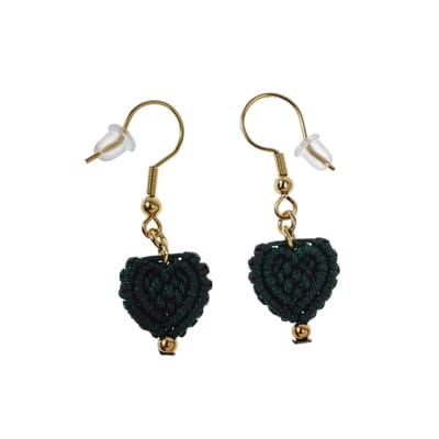 Groene Micro-Macramé Hart Oorbellen, Haakoorbellen, Lange Oorbellen, Verguld RVS, Dames - Handgemaakt door esde2