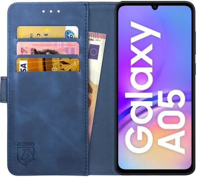 Rosso Element Book Case Wallet Hoesje Geschikt voor Samsung Galaxy A05 | Portemonnee | 3 Pasjes | Magneetsluiting | Stand Functie | Blauw