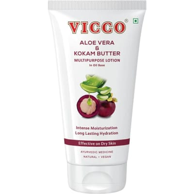 Vicco Aloë Vera En Kokumboter Multifunctionele Lotion 200 ml Pak van 1 Voor Gezicht En Lichaam Droge Huid white