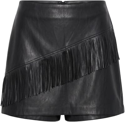 Studio Untold - Dames - Skort wijde pijpen imitatie-nappaleer franjes - Zwart - Maat 48