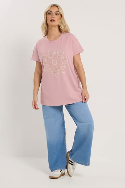 Yours Roze Tshirt Met Kralen En Madeliefjes Size 42