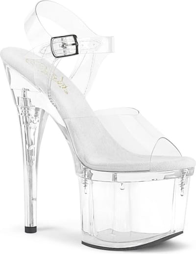 Pleaser - ESTEEM-708 Sandaal met enkelband, Paaldans schoenen - Paaldans schoenen - 35 Shoes - Transparant