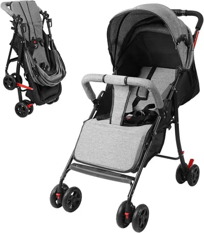 Reiskinderwagen Compact - Lichtgewicht buggy - Onderweg reizen - Met één hand opvouwbaar - 42 kg - Grijs