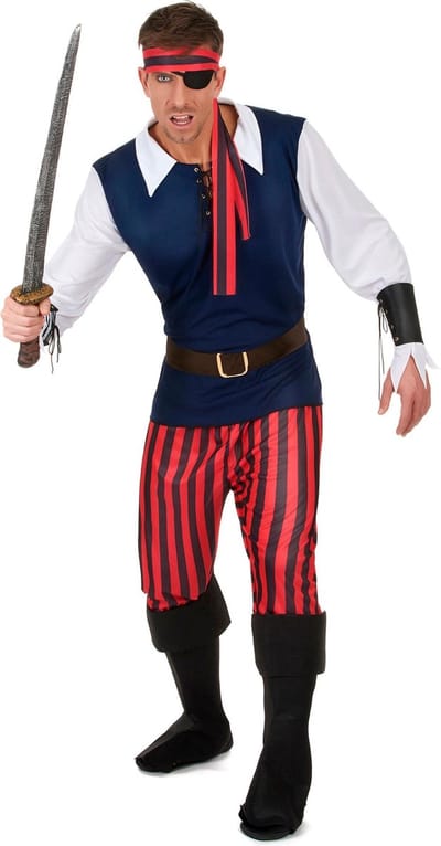 Vegaoo - Rood en zwart gestreept piratenkostuum voor mannen