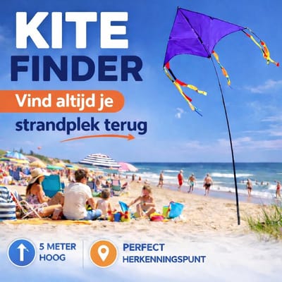 Kite Finder Strand Vlieger met 5 Meter Telescoopstok – Herkenningspunt Strand - Vind Je Strandplek Terug – Ideaal voor Kinderen – Of Festival - Paars