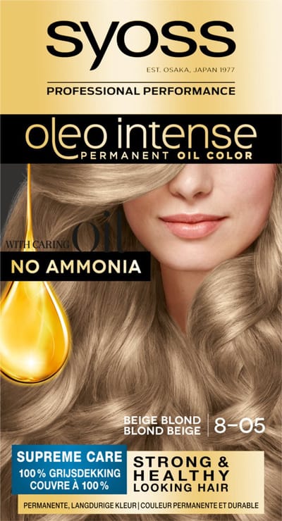 Syoss Oleo Intense 8-05 Haarverf - Beige Blond - Permanente Haarkleuring - Ammoniakvrij - Met Voedende Oliën - 100% Grijsdekking - Langdurige Kleur - 1 stuk