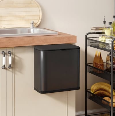 HAUSS SPOLE Prullenbak – 8 Liter – Vrijstaand Of Hangend – Metaal – Zwart – Met Deksel En Uitneembare Binnenemmer Voor Keuken