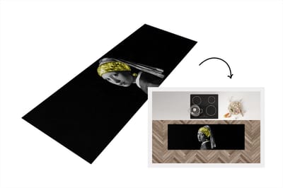 Keukenloper - Loper keuken - Meisje met de parel - Black en gold - Vermeer - 150x50 cm - Keukenloper vinyl