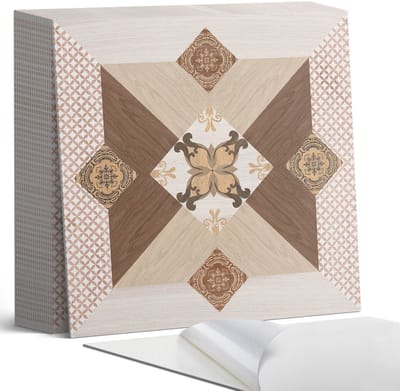 Coloray Plaktegels - Mozaïekpatroon met ornamenten Zelfklevende Tegels - 20 cm x 20 cm - Bruin Plaktegels - 20 stuks - Vierkant PVC Tegels - Plaktegels Badkamer - Plaktegels Vloer - Vinyltegels Vloer Zelfklevend - Wandtegel Zelfklevend