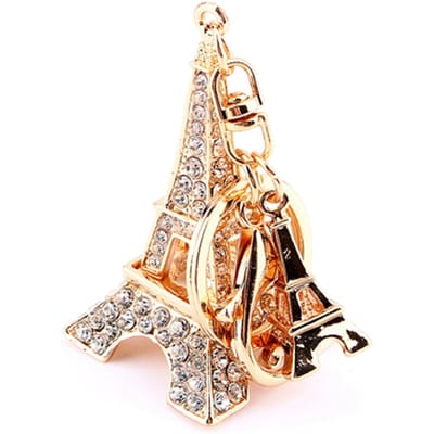 Porte-clés avec pendentif en strass de la Tour Eiffel beige