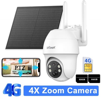 ieGeek Security Buitencamera S11 4G LTE – Outdoor Cam - 2K UHD – Pan & Tilt – Zonnepaneel – Infrarood Nachtzicht – Inclusief SIM-kaart -32 G 64G Geheugenkaart