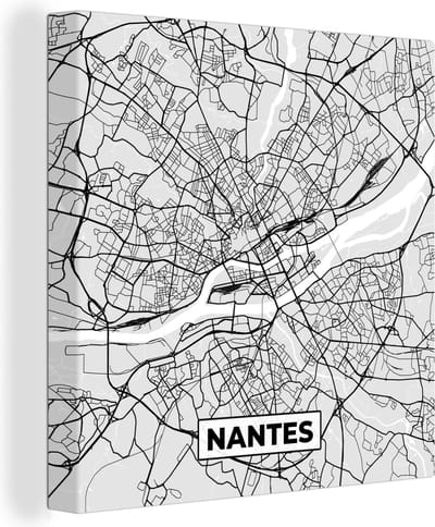 Canvas Schilderij Kaart - Stadskaart - Nantes - Plattegrond - Frankrijk - 20x20 cm - Wanddecoratie