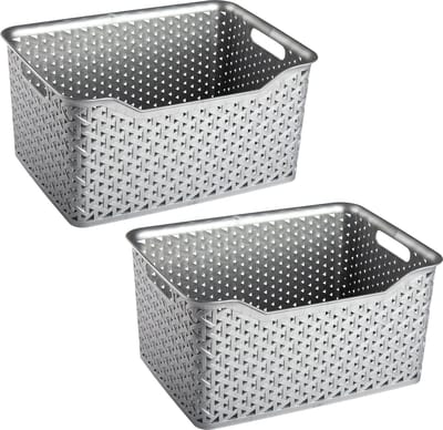 Plasticforte opbergmand/kastmandje - 2x - 18 liter - zilver - kunststof - 29 x 39 x 19 cm