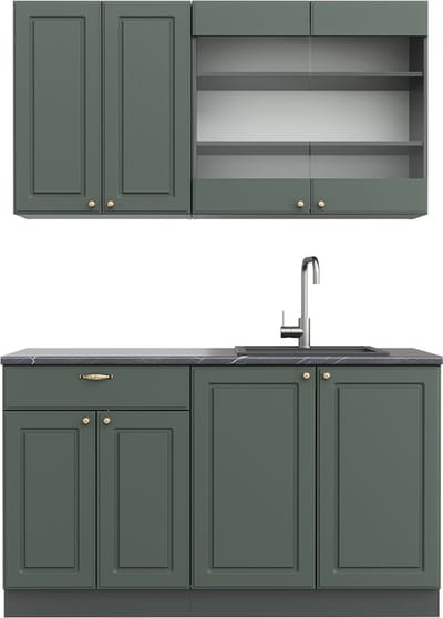 Vicco Fame-Line Eenpersoonskeuken – 140 cm zonder werkblad Groen-Goud Landhuis/Antraciet