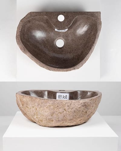 Natuurstenen Wastafel - Riviersteen Wasbak - Badkamer Inrichten - Uniek Handgemaakt Design - 40 cm Diameter - Grijs