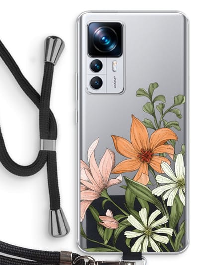 Case Company® - Hoesje met koord geschikt voor Xiaomi 12T hoesje met Koord - Floral bouquet - Telefoonhoesje met Zwart Koord - Bescherming aan alle Kanten en Over de Schermrand