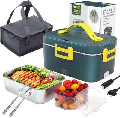 Florixa® Elektrische Lunchbox - Lunchbox Elektrisch - Broodtrommel Elektrisch - 3 in 1 - 1.8L - Donkergroen - 24cm x 17cm x 12cm
