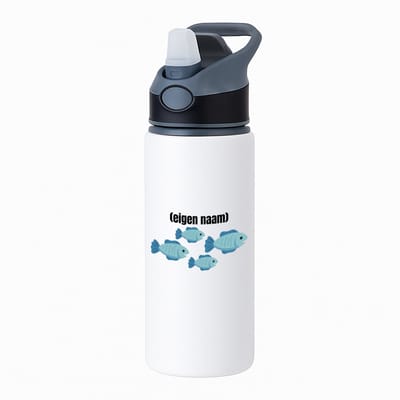 Hacebo® - groep vissen met eigen naam waterfles met rietje zwart - Vis - vissen liefhebbers - iemand die houdt van vissen - verjaardag - cadeau - kado - geschenk - water fles - 650ML