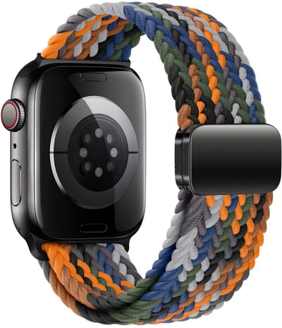 Stravo Braided Nylon bandje met magneetgesp - Geschikt voor Apple Watch 42mm (Series 11/10), 41mm (Series 9/8/7), 40mm (Series 6/5/4, SE 1/2/3), 38mm (Series 3/2/1), Verstelbaar elastisch gevlochten horlogebandje met magnetische sluiting - Camouflage