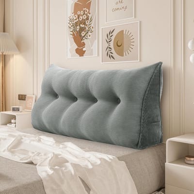 Ergonomisch Driehoekig Rugkussen voor Bed en Bank - Grote Leunsteun met Wasbare Ribfluwelen Hoes (140x50 cm)