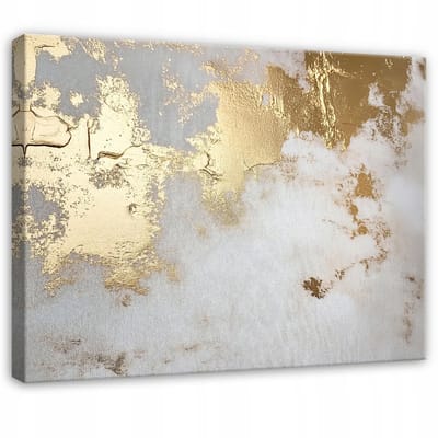 WALLARENA - Canvas schilderij - 100x70 cm - abstracte gouden muurdecoratie voor woonkamer, slaapkamer en keuken