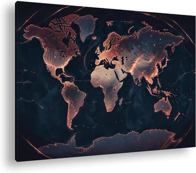Gloeiende Wereldkaart - Nachtelijke Aarde - Decoratie - Continenten Laten Licht - 80x60 cm - Meerkleurig